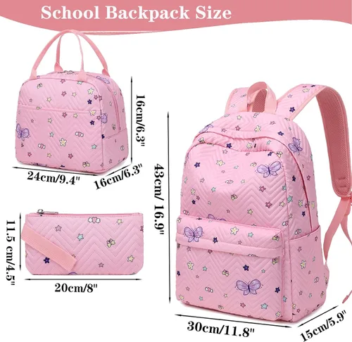 Vista 3 de Mochilas escolares para niños y niñas, mochila para escuela primaria, mochilas para niños y niñas, resistentes al agua, Mochila mariposa rosa
