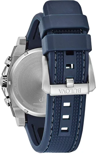 Vista 3 de Bulova Reloj cronógrafo de cuarzo para hombre con correa de goma 98B315, Azul Patchwork, Cronógrafo, movimiento de cuarzo