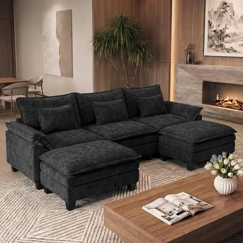 Vista 20 de URRED - Sofá seccional modular Cloud, sofá moderno en forma de L de 87" con profundidad de asiento con otomana y almohadas, ultra cómodo sofá