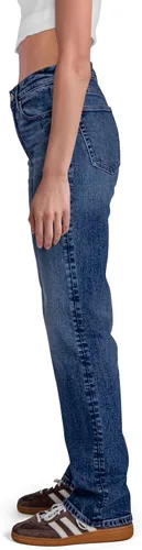 Vista 2 de Pantalones clásicos de mezclilla de tiro medio y corte recto para mujer