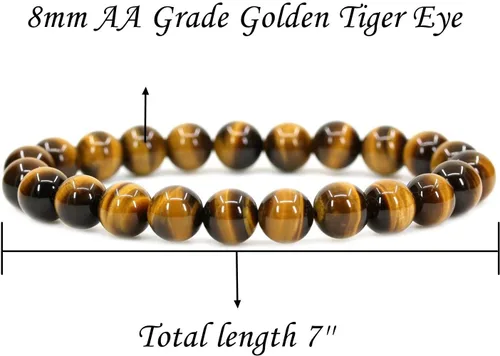 Vista 3 de CCBFY Pulsera elástica hecha a mano con gemas de ojo de tigre de 0.315 in, cuentas redondas de 7 pulgadas, unisex