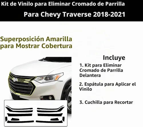 Vista 7 de BOGAR TECH DESIGNS Para Chevrolet Traverse 2018-2021 Rejilla delantera Chrome Delete - Kit de revestimiento de vinilo precortado, borde opaco negro