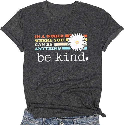 Vista 2 de Fisoew Womens Graphic Tees Be Kind T Shirts Rolled Up Short Sleeve Round Neck Casual Tops