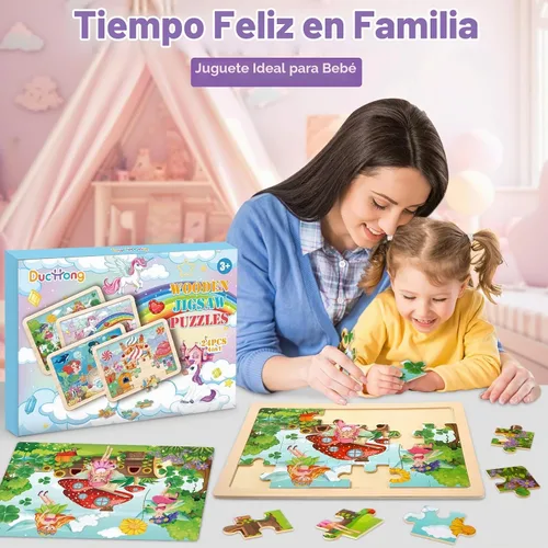 Vista 7 de Rompecabezas para niños de 4 a 6 años, 4 paquetes de rompecabezas de madera para niños pequeños de 2 a 4 años, tableros educativos de rompecabezas
