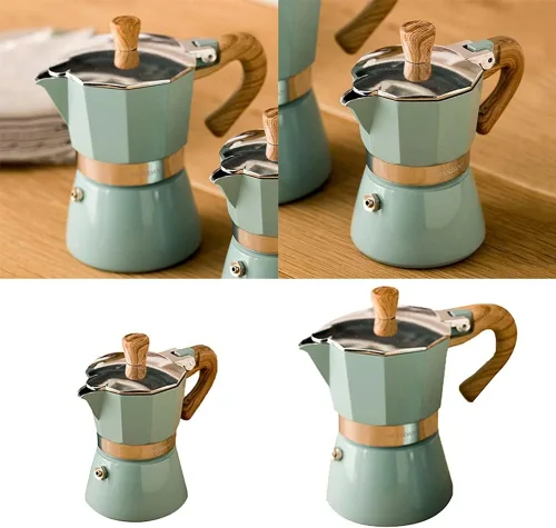 Vista 3 de Ochine Cafetera de café expreso, cafetera de café expreso, estufa, cafetera de café expreso, estilo italiano, taza de café expreso, olla de moka 150