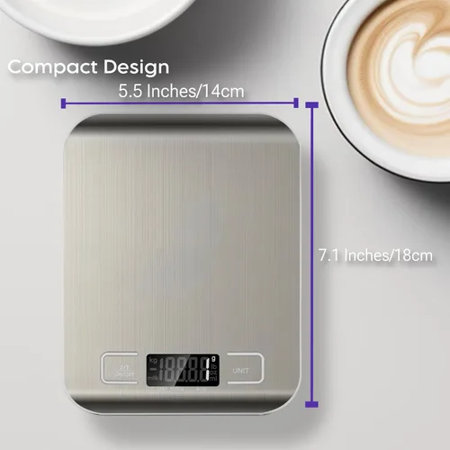 Vista 4 de Báscula digital de cocina, báscula de alimentos en gramos y onzas, precisión de 0.04 oz para cocinar, hornear y preparar comidas, acero inoxidable