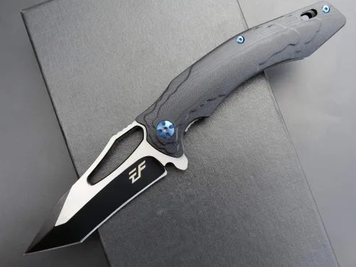 Vista 3 de Eafengrow EF915 Cuchillo plegable D2 hoja de acero con revestimiento de óxido negro; mango G10 con rodamiento de bolas, cuchillo abierto seguro
