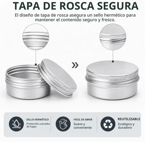 Vista 3 de Latas de aluminio con tapa de rosca plateada de 0.5 oz (0.5 fl oz) con Plata