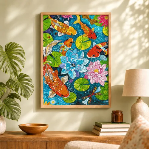 Vista 3 de Cross & Glory - Dragonfly Dreams: Koi & Lilies Adventure - Rompecabezas de 1000 piezas para adultos Temático único de la naturaleza Arte vibrante