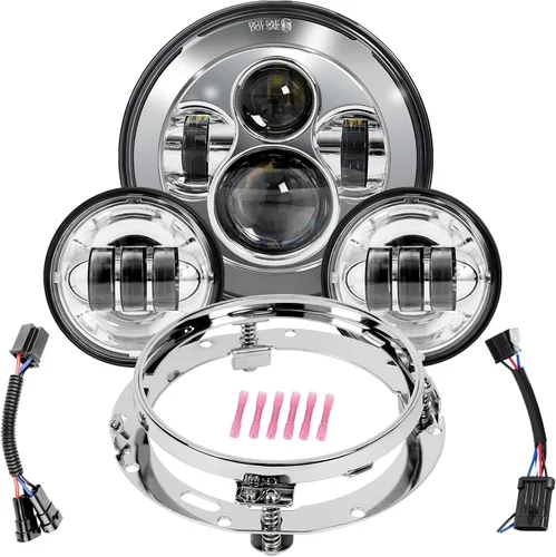 Vista 9 de Wisamic Faro LED para motocicleta de 7 pulgadas, lámparas de paso de 4.5 pulgadas, luces antiniebla y anillo de montaje, compatible con Harley