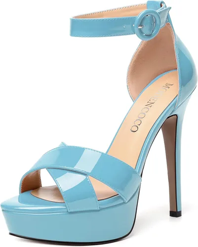 Vista 127 de MODENCOCO Sandalias de boda con correa de tobillo sexy para mujer, con plataforma y puntera abierta, tacón de aguja y tacón alto, zapatos de vestir