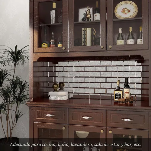 Vista 6 de Azulejos de Espejo Antiguo Biselado Autoadhesivos Estilo Metro de 3 x 6 Pulgadas para Salpicaduras de Cocina y Pared del Baño (40 Piezas)