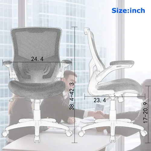Vista 2 de Silla de oficina ergonómica silla de escritorio de malla para computadora con soporte lumbar brazos abatibles giratorios ajustables a media espalda
