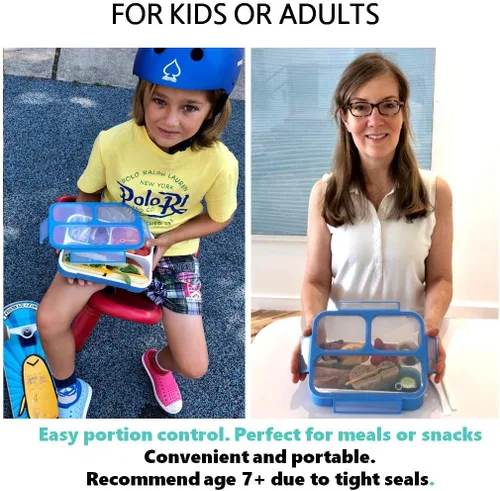 Vista 4 de Paquete de loncheras Bento para niños, adolescentes y adultos (1 paquete grande azul, 1 unidad) + lonchera de camuflaje para niños y hombres