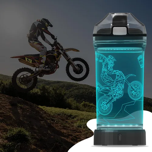Vista 3 de YuanDian Botella de agua iluminada para niños con diseño 3D de motocross - 14 onzas Tritan libre de BPA ecológica - Vasos frescos para beber regalo