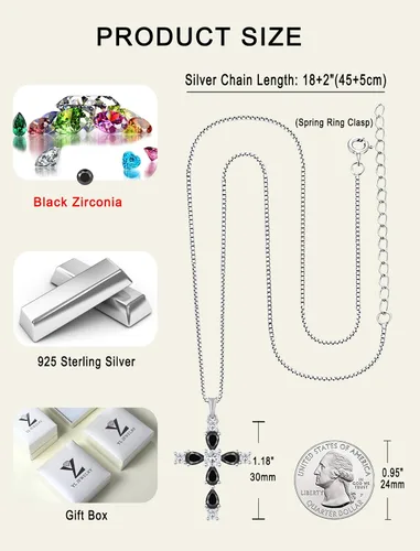 Vista 111 de YL Collar de cruz de plata de ley 925 con colgante de piedra natal religiosa para mujer