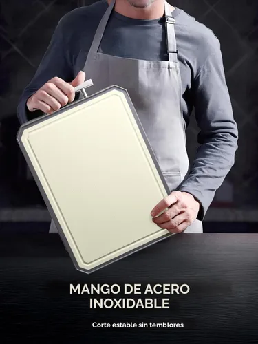 Vista 7 de Tabla de cortar de acero inoxidable SNOWCLAD, tablas de cortar de doble cara para cocina, tabla grande de acero inoxidable/paja de trigo PP
