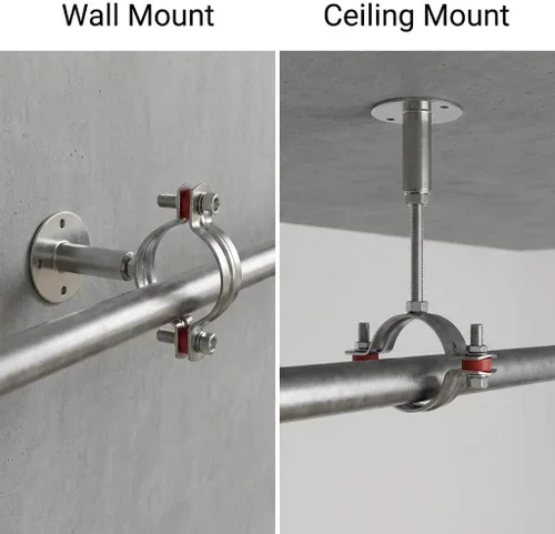 Vista 4 de QWORK Soporte de montaje en pared y techo de tubo de diámetro exterior ajustable de 2 pulgadas - Abrazadera de soporte inoxidable para varillas