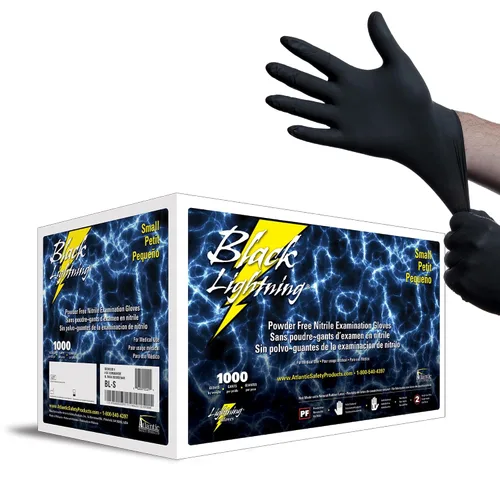 Vista 13 de Guantes de examen Atlantic Safety Products Black Lightning, desechables, guantes de nitrilo sin polvo, negros, pequeños, 100