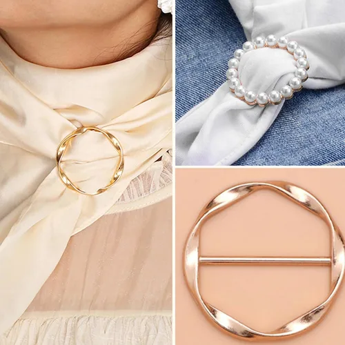 Vista 117 de 4 piezas de clip de anillo de bufanda para mujer, broche de perlas y flores, hebilla de metal para chal, accesorios de decoración para damas y niñas