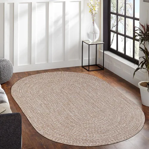 Vista 8 de BNM - Alfombra ovalada bohemia para interiores y exteriores con patrón trenzado sólido, perfecta para patio trasero, patio, oficina, sala de estar
