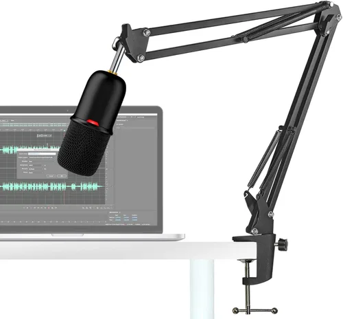 Vista 2 de Soporte de brazo para HyperX SoloCast 2 Boom Arm – Soporte de micrófono de tijera ajustable profesional compatible con micrófono HyperX SoloCast 2