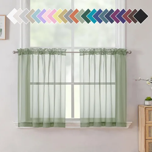 Vista 14 de Aiyufeng 2 paneles de cenefa transparente negra de 14 pulgadas de largo, cortinas cortas negras transparentes para dormitorio, cortinas de cocina