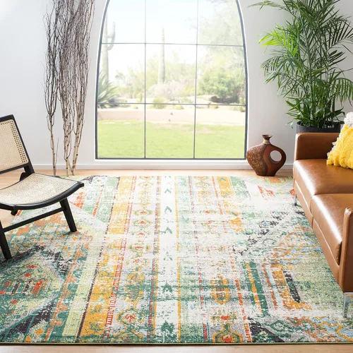 Vista 13 de SAFAVIEH Madison Collection - Alfombra decorativa de 2 pies 2 pulgadas x 4 pies, verde y naranja, diseño tribal envejecido, no desprende pelusa