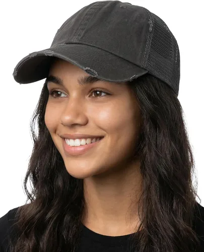 Vista 28 de Funky Junque Distressed Mesh Low Profile Trucker Hat Snapback Cap Paquete de 2: camuflaje negro y negro
