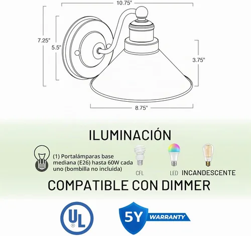 Vista 4 de Kira Home Welton - Aplique de pared industrial moderno de 9 pulgadas para baño cepillado níquel