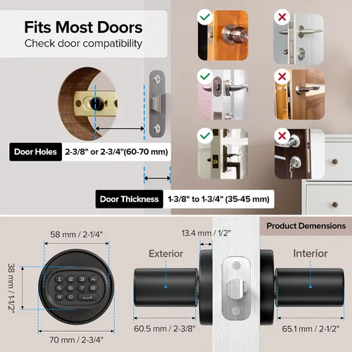 Vista 5 de ThorBolt Pomo de puerta de huellas dactilares, perilla de puerta sin llave con teclado biométrico electrónico, bloqueo automático para puertas