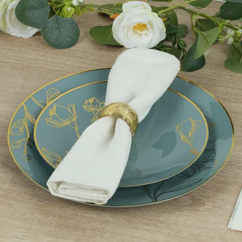 Vista 5 de Efavormart - Juego de 20 platos de plástico floral azul polvoriento, dorados, platos de 10 pulgadas y platos de postre de 7 pulgadas