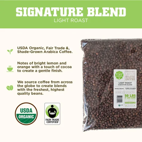 Vista 2 de Café de grano entero orgánico de Tiny Footprint, tostado ligero, bolsa de 3 libras