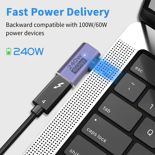 Vista 3 de Poyiccot Adaptador USB C de Ángulo Recto PD 240W para Thunderbolt 4/3, Extensión USB C Macho a Hembra de 90 Grados en Ángulo Recto USB 4.0 Conector