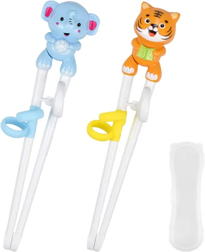 Vista 10 de Quimoy 2 pares de palillos para niños, palillos de rebote automático para niños, palillos con diseño de dibujos animados de animales lindos