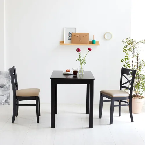 Vista 3 de Livinia Cabin 33.5" Mesa de comedor de madera/Mesa de cocina rectangular pequeña moderna de madera maciza de estilo granja (negra)