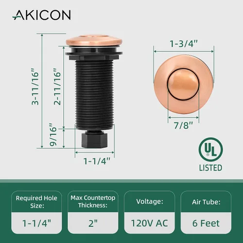 Vista 2 de Akicon Kit de interruptor de aire de cocina de eliminación de basura de cobre, kit de interruptor de encendido/apagado de eliminación de residuos