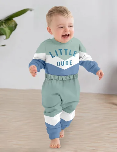 Vista 3 de Conjunto de sudadera de gran tamaño con bloques de color y pantalones para otoño e invierno