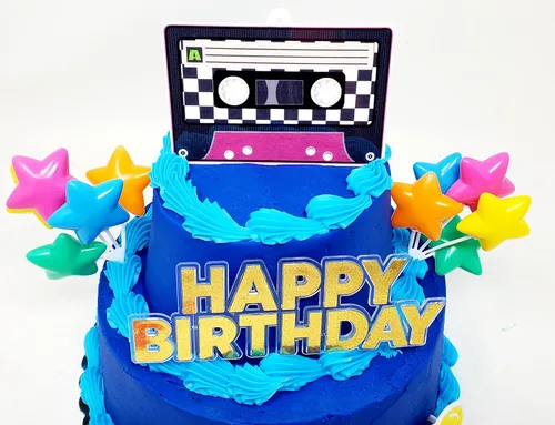 Vista 3 de Juego de 7 piezas de decoración de pastel de cumpleaños con temática retro de los años 80