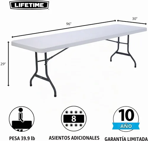 Vista 2 de Lifetime 42980 Mesa de utilidad plegable, 8 pies, granito blanco, paquete de 4