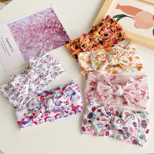 Vista 8 de 6 bandas de nailon para el pelo de Navidad para niños pequeños, diademas y lazos para bebés para niños, frescas, dulces, suaves, elásticas