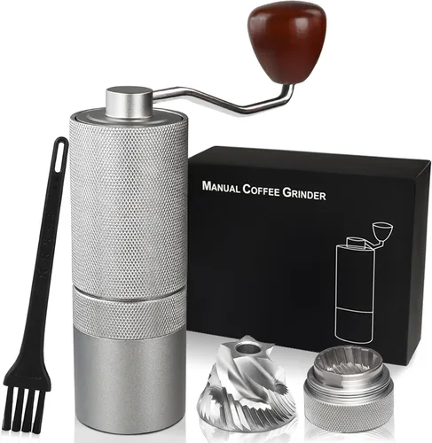 Vista 10 de Molinillo de café manual desmontable con rebabas cónicas de acero inoxidable de 25 niveles, molinillo portátil de grano de café de aluminio
