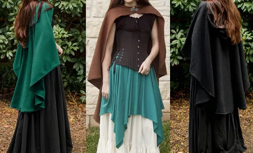 Vista 4 de Disfraz renacentista para mujer, estilo medival, para Halloween, corto, Steampunk, capa de terciopelo gótico, magos con capucha