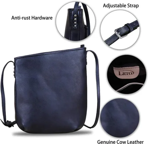 Vista 6 de LRTO Bolsos cruzados de cuero genuino para mujer, bolso retro hecho a mano, pequeño diseñador lindo bolso de hombro
