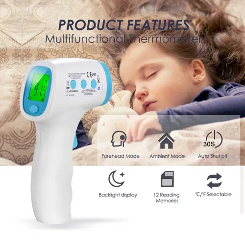 Vista 2 de Termómetro para bebés y fiebre, sin contacto instantáneo, termómetro digital infrarrojo con alarma de fiebre, termómetro sin contacto para niños