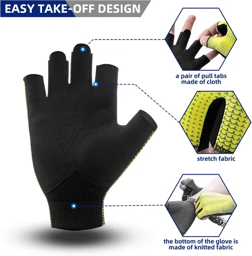 Vista 3 de ROCKBROS Guantes de ciclismo de medio dedo para hombre, antideslizantes, ligeros, transpirables, para bicicleta de carretera, MTB, ciclismo, guantes