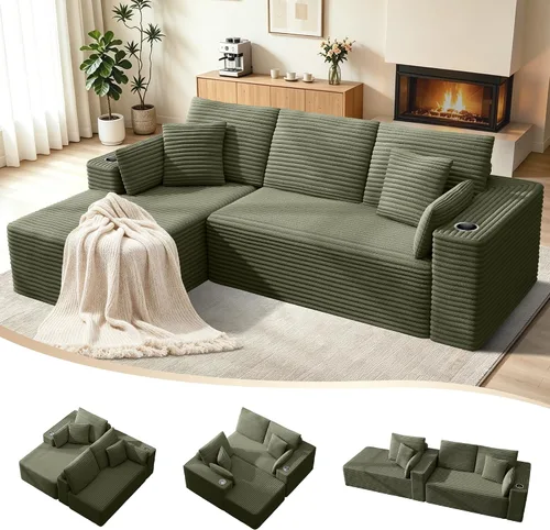 Vista 8 de Sofás deshuesados de 103 pulgadas para sala de estar, sofá en forma de L con diván, sofá modular modular sin montaje para dormitorio, apartamento