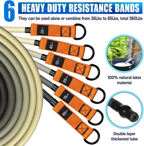 Vista 2 de Juego de bandas de resistencia – Bandas de ejercicio pesadas con asas, anclaje de puerta, correas de tobillo – Bandas de fitness para entrenar