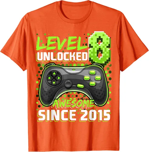 Vista 89 de Level 8 Unlocked Awesome 2015 Video Game 8th Birthday Boy T-Shirt, Negro