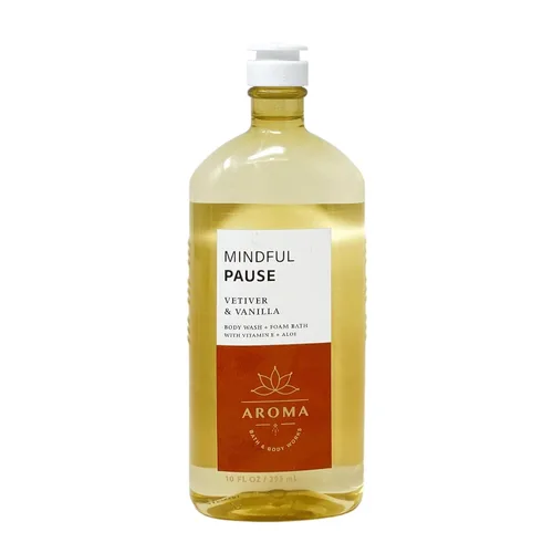 Vista 4 de Bath & Body Works Aroma Mindful Pause VETIVER & VAINILLA - Paquete económico de 3 piezas - Crema corporal - Gel de baño + espuma - Loción corporal
